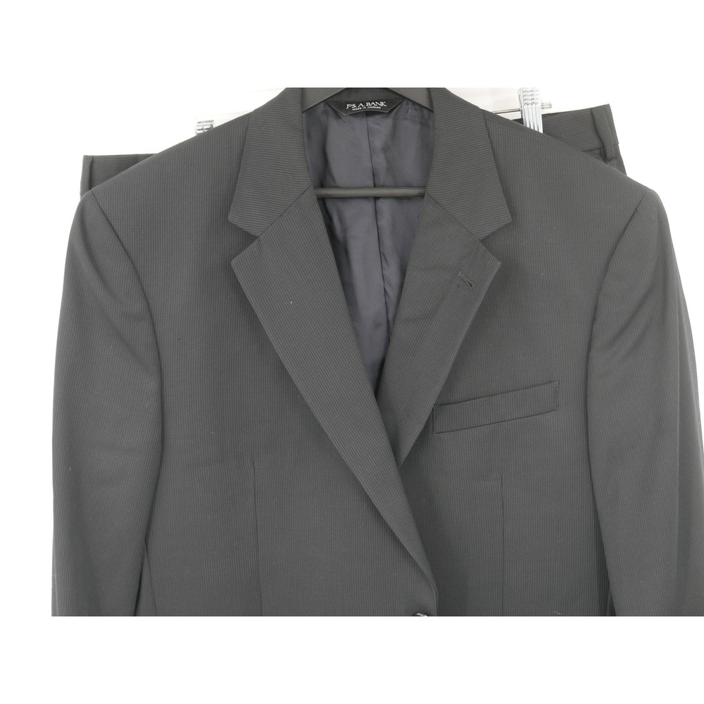 Jos A Bank Suit Black with Dark Navy Pinstripe Wool 2 Piece 44S 39x28
